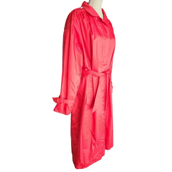 Vintage 80s Paris Sport Club Red Belted Long Nylon Trench Coat Women's 7/8 M - Picture 7 of 16